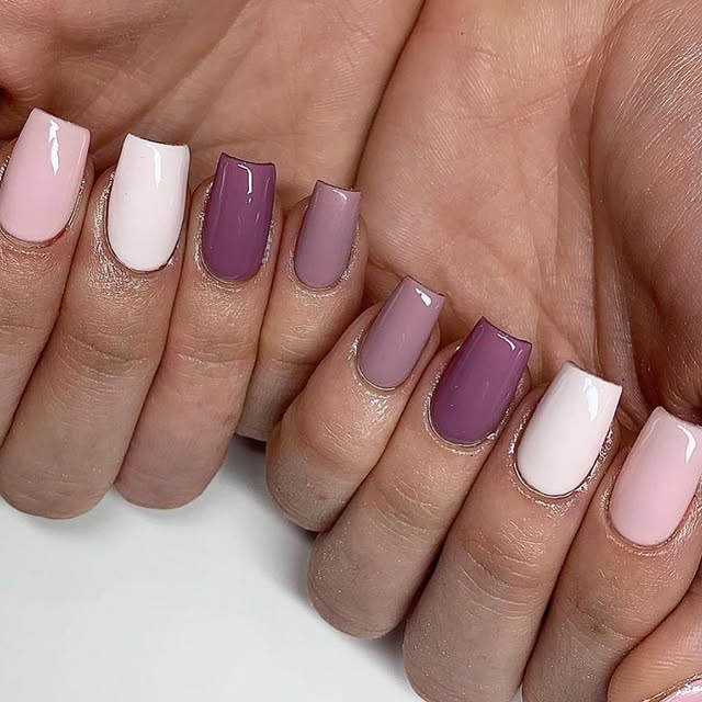 Lilac, mauve and white tonal manicure created by BLOSSOM LONDON